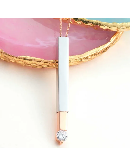 Gümüş Rose İsim Yazılabilen Açılır Çubuk Kadın Kolye