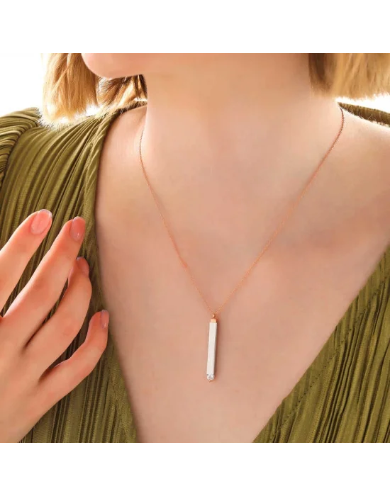 Gümüş Rose İsim Yazılabilen Açılır Çubuk Kadın Kolye