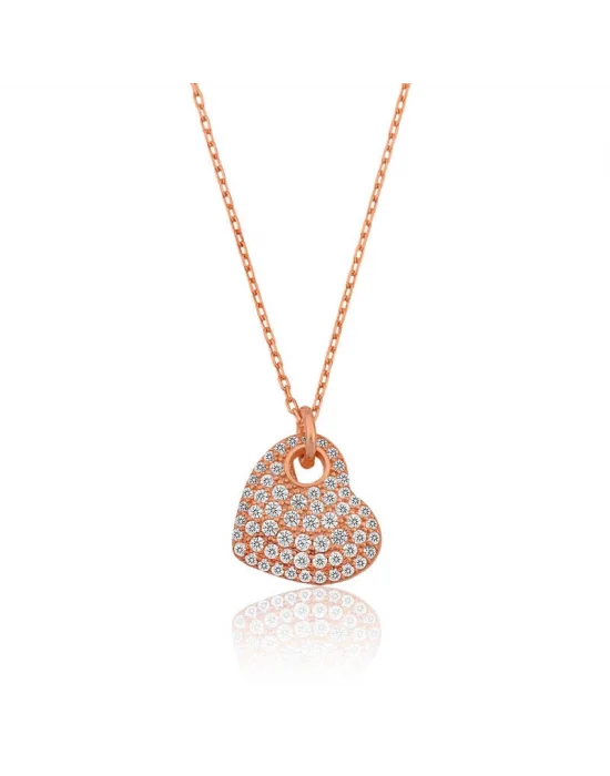 Gümüş Rose Kalp Bayan Kolye