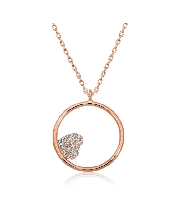 Gümüş Rose Kalp Detaylı Halka Kolye