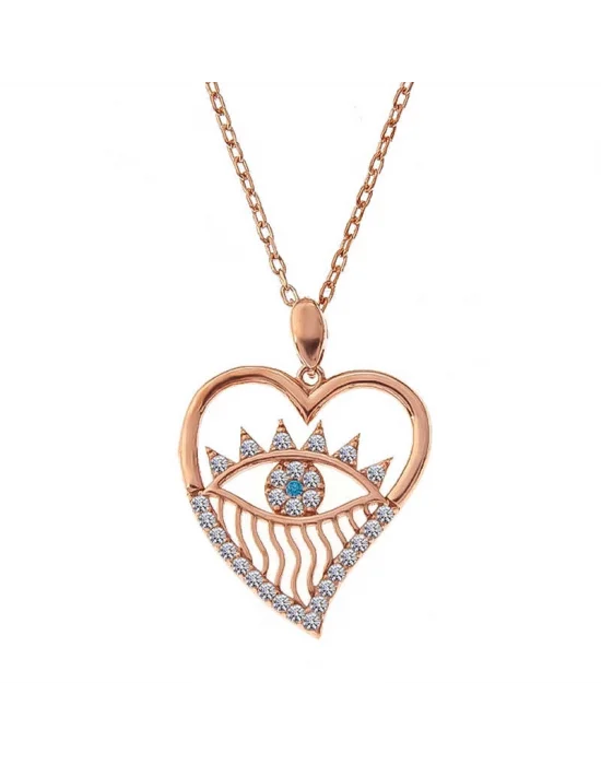 Gümüş Rose Kalp Göz Kadın Kolye