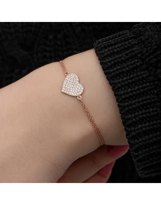 Gümüş Rose Kalp Kadın Bileklik