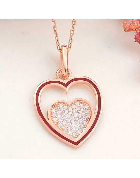 Gümüş Rose Kalp Kadın Kolye