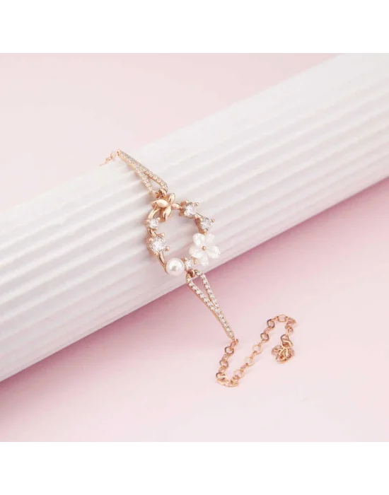 Gümüş Rose Kalp Manolya Çiçeği Kelebek Kadın Bileklik