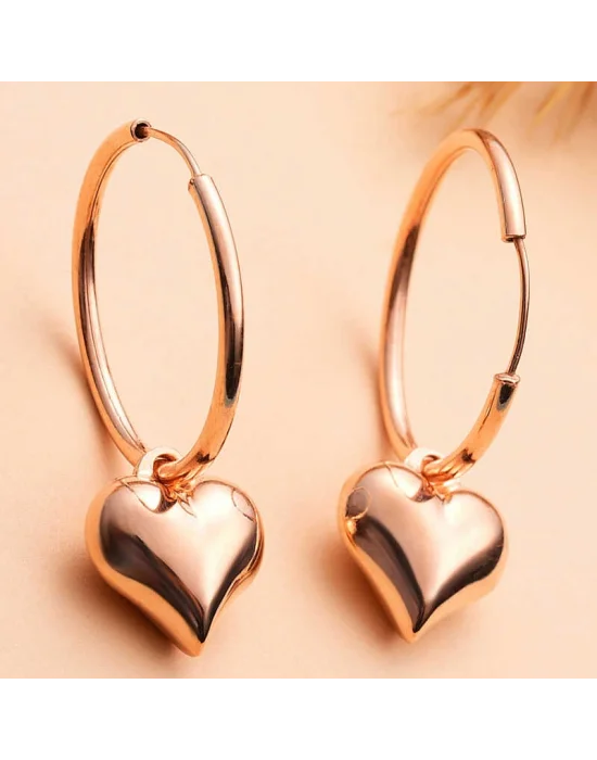 Gümüş Rose Kalp Sallantılı Kadın Küpe