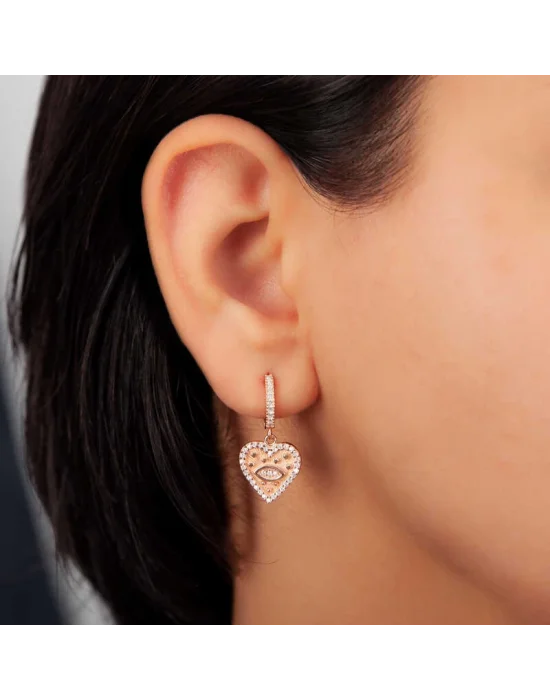 Gümüş Rose Kalp Sallantılı Kadın Küpe