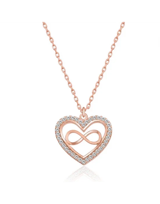 Gümüş Rose Kalp Sonsuzluk Bayan Kolye