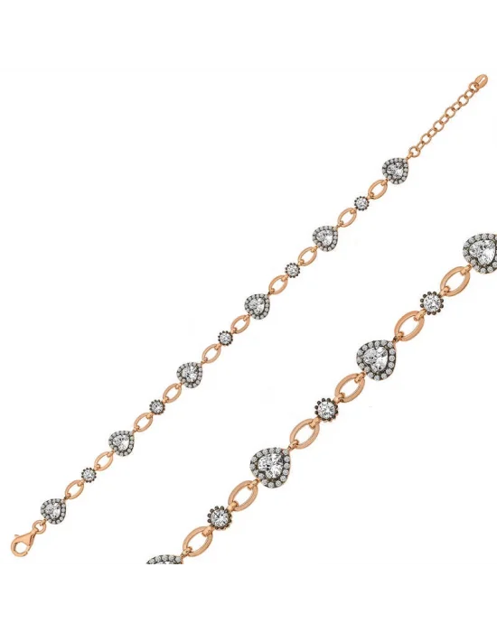 Gümüş Rose Kalpler Bayan Bileklik