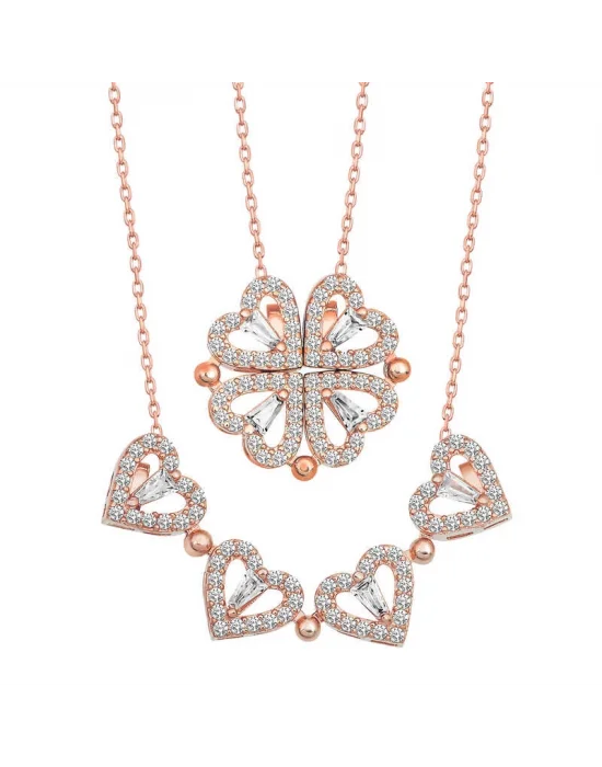 Gümüş Rose Kalpli Açılabilen Yonca Kadın Kolye