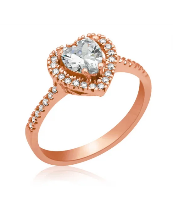 Gümüş Rose Kalpli Bayan Yüzük