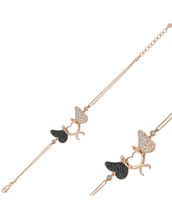 Gümüş Rose Kalpli Melek Bayan Bileklik