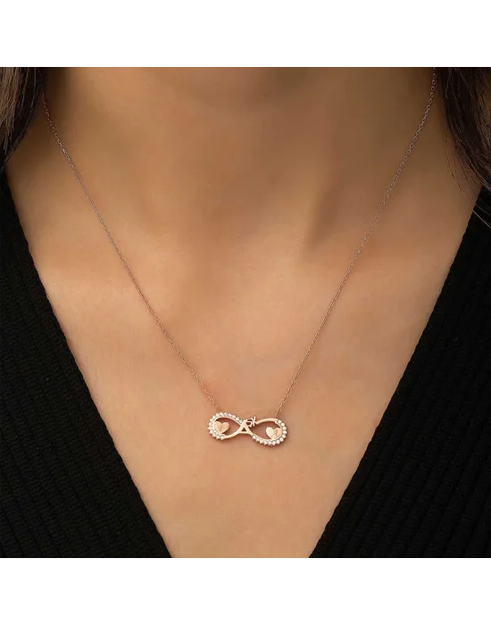 Gümüş Rose Kalpli Sonsuz Aşk Kolye