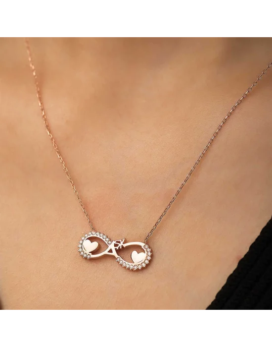 Gümüş Rose Kalpli Sonsuz Aşk Kolye