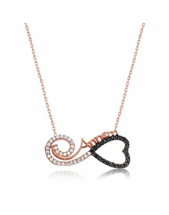 Gümüş Rose Kalpli Sonsuzluk Annem Kolye