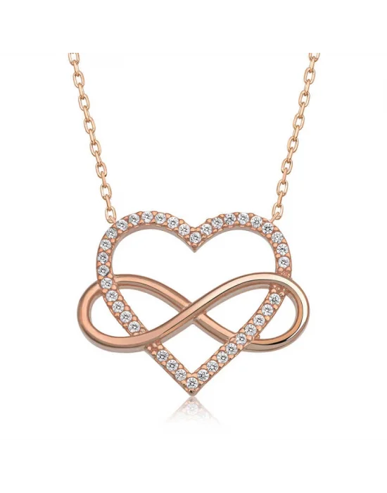 Gümüş Rose Kalpli Sonsuzluk Kadın Kolye