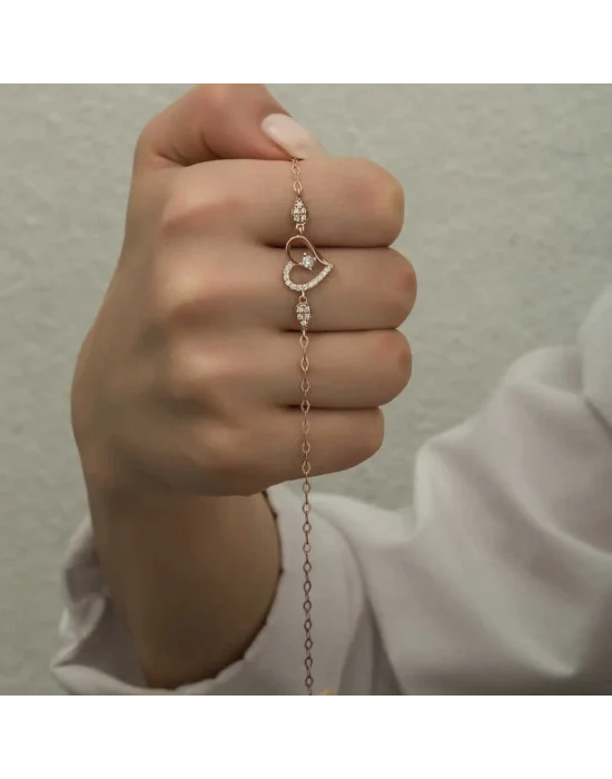 Gümüş Rose Kalpli Tektaş Kadın Bileklik