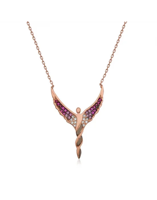 Gümüş Rose Kanatlı Melek Bayan Kolye