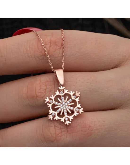 Gümüş Rose Kar Tanesi Kadın Kolye