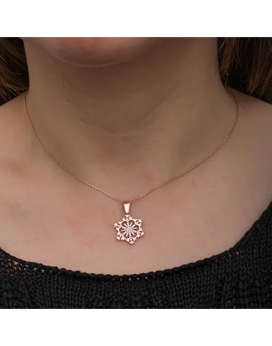 Gümüş Rose Kar Tanesi Kadın Kolye