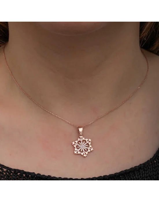 Gümüş Rose Kar Tanesi Kadın Kolye
