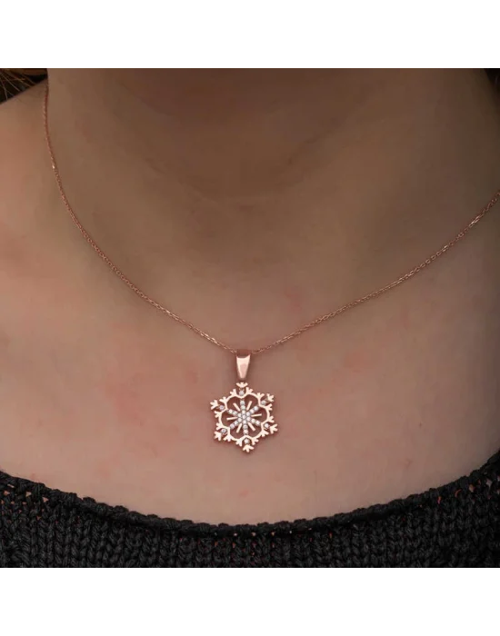 Gümüş Rose Kar Tanesi Kadın Kolye