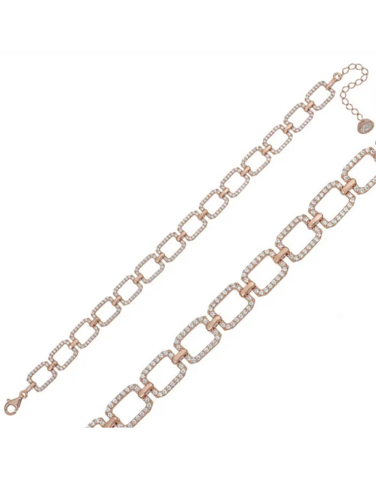 Gümüş Rose Kare Taşlı Bayan Bileklik