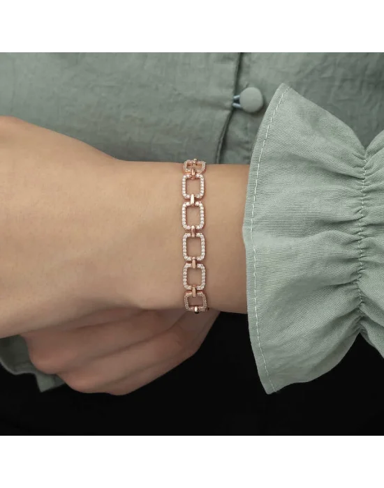 Gümüş Rose Kare Taşlı Bayan Bileklik