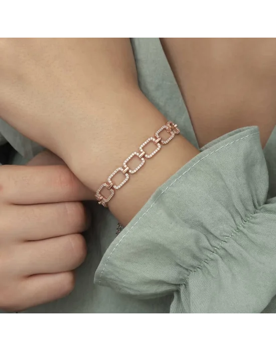 Gümüş Rose Kare Taşlı Bayan Bileklik