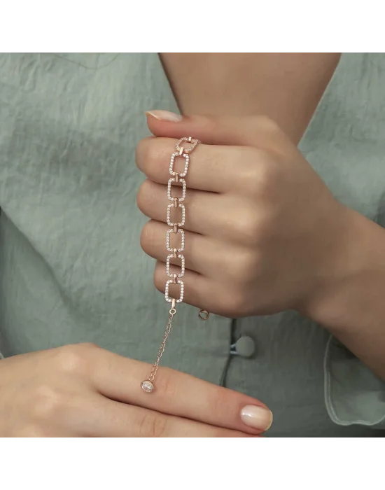 Gümüş Rose Kare Taşlı Bayan Bileklik