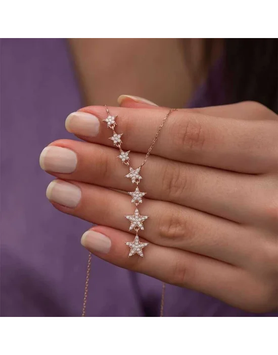 Gümüş Rose Kayan Yıldızlar Bayan Kolye