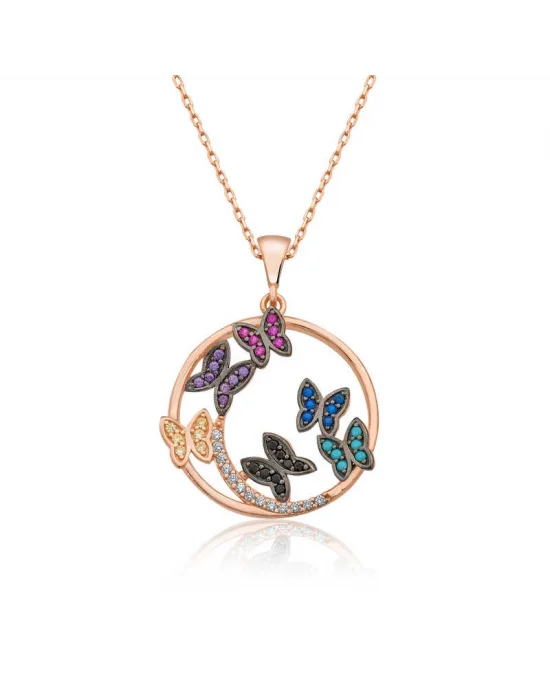 Gümüş Rose Kelebek Çemberi Bayan Kolye