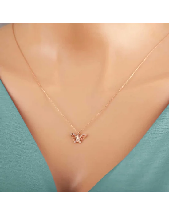 Gümüş Rose Kelebek Kadın Kolye