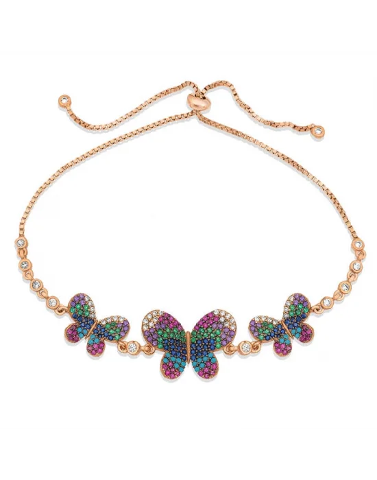 Gümüş Rose Kelebekli Asansör Bileklik