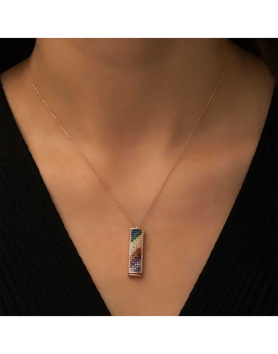 Gümüş Rose Kişiye Özel Gökkuşağı Kolye