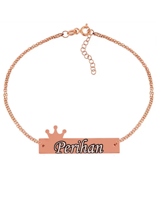 Gümüş Rose Kişiye Özel Taç İsimli Bayan Bileklik