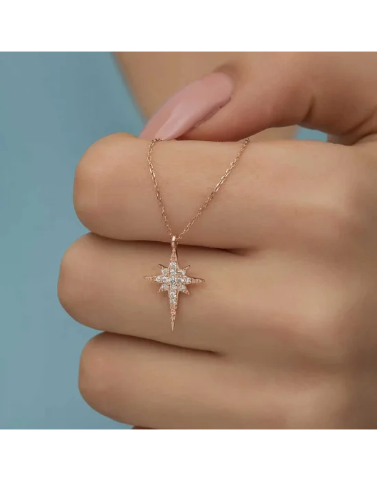 Gümüş Rose Kutup Yıldızı Kadın Kolye