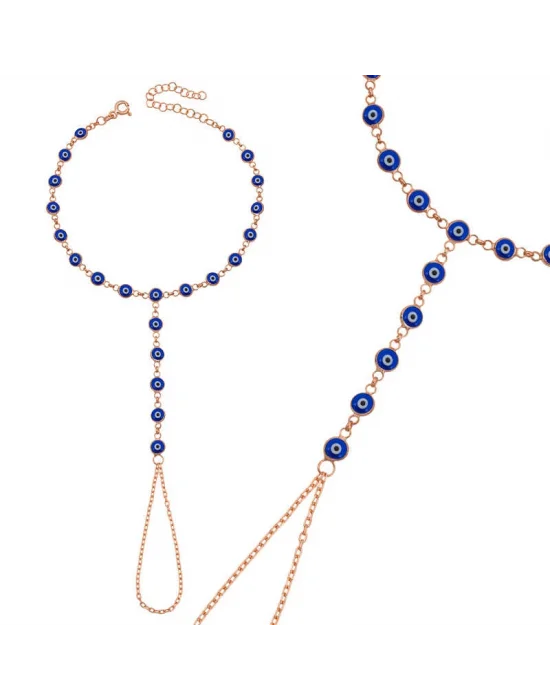 Gümüş Rose Lacivert Nazar Boncuklu Şahmeran