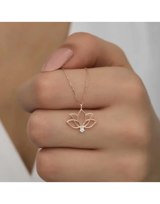 Gümüş Rose Lotus Çiçeği Kadın Kolye