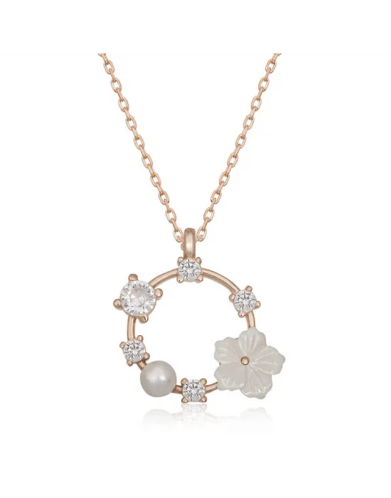 Gümüş Rose Manolya Çiçeği Kadın Kolye