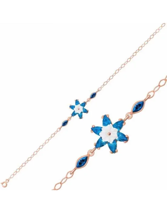 Gümüş Rose Mavi Lotus Çiçeği Bileklik