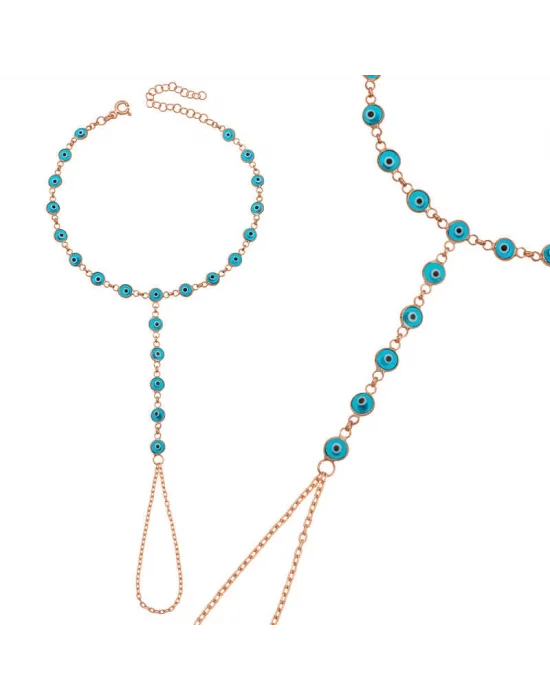 Gümüş Rose Mavi Nazar Boncuklu Şahmeran