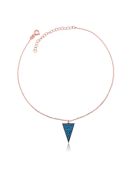 Gümüş Rose Mavi Üçgen Halhal