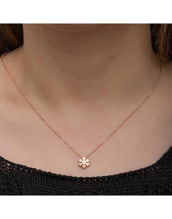 Gümüş Rose Minimal Kar Tanesi Kadın Kolye