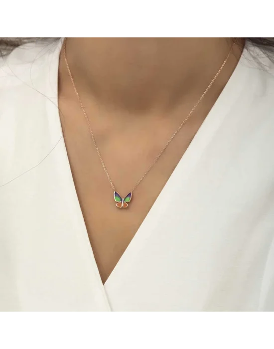 Gümüş Rose Minimal Kelebek Bayan Kolye