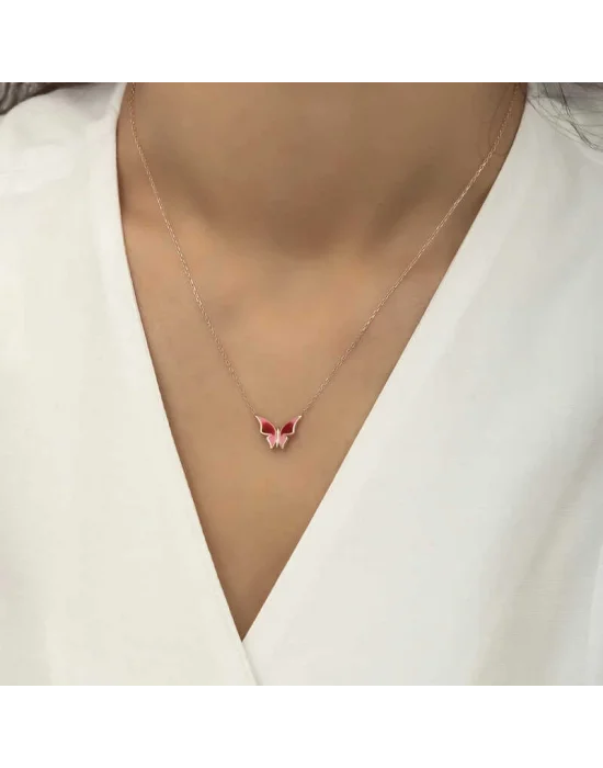Gümüş Rose Minimal Kelebek Bayan Kolye
