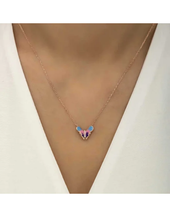 Gümüş Rose Minimal Kelebek Bayan Kolye