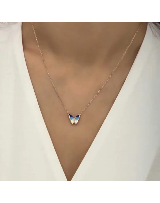 Gümüş Rose Minimal Kelebek Bayan Kolye