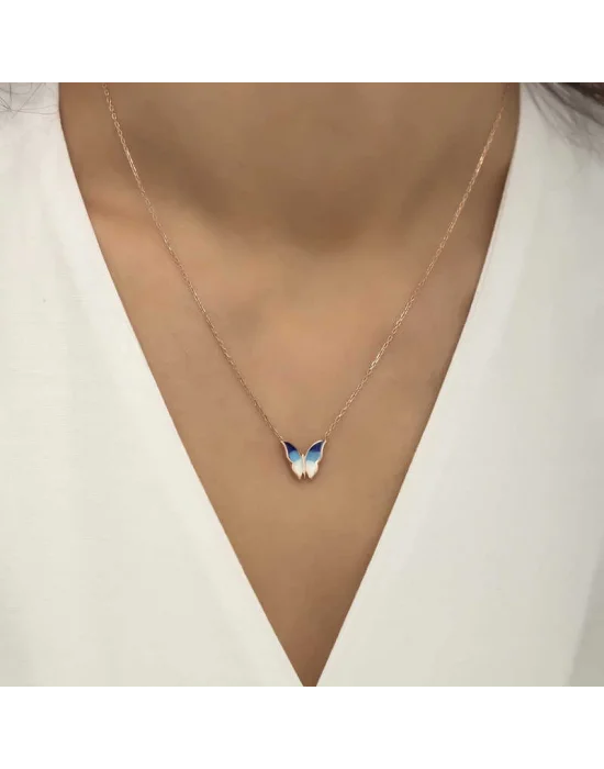 Gümüş Rose Minimal Kelebek Bayan Kolye