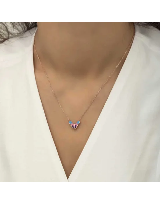 Gümüş Rose Minimal Kelebek Bayan Kolye