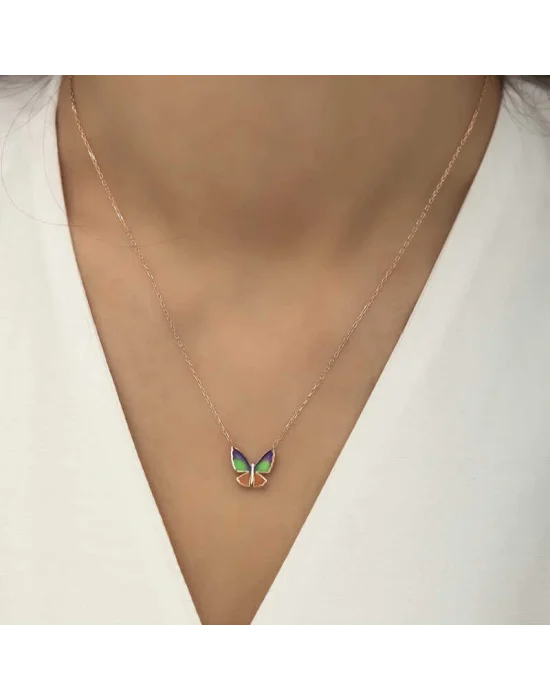 Gümüş Rose Minimal Kelebek Bayan Kolye